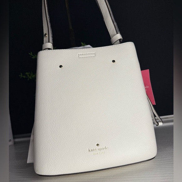 Kate Spade Small Bucket Bag White Dove Pebbled Leather Turn Lock NWT - Picture 5 of 7